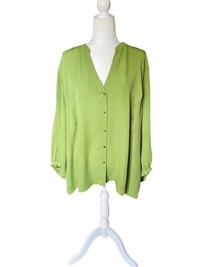 Eileen Fisher Green Silk V-Neck Button
Front Blouse Plus Size 3X
